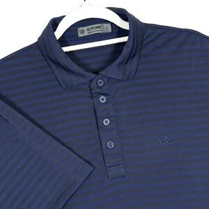 G/Fore GFore Polo Shirt Mens Large Striped Performance G4 Chest Logo Golf Blue